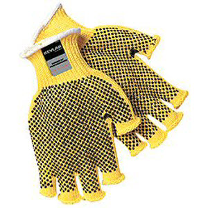 Memphis Glove 9369 7 Gauge PVC  Dotted Fingerless Yellow Kevlar Cotton Cut-Resistant Gloves: Knit Wrists