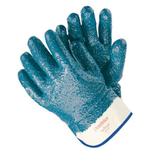 Memphis Glove 9761R Predator Fully Coated Rough Finish Blue Nitrile White Jersey Cotton Lined Gloves: Safety Cuffs