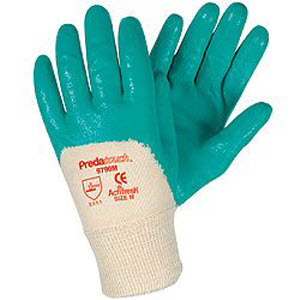 Memphis Glove 9790 PredaTouch Ultra-Thin Teal Green Coated Nitrile Dip White Jersey Cotton Lined Gloves: Knit Wrists