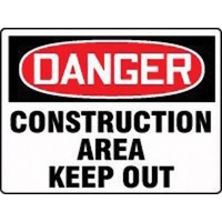 Accuform Signs MCRT101VP Accuform Signs 7\" X 10\" Red, White And Black Plastic Value Admittance & Exit Safety Sign \"Danger Constr