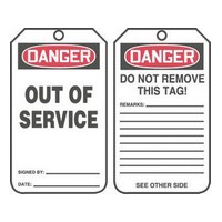Accuform Signs MDT246PTP Accuform Signs 5 7/8" X 3 1/8" Red, Black And White RP-Plastic Two Sided Safety Tag "Danger Out Of Serv