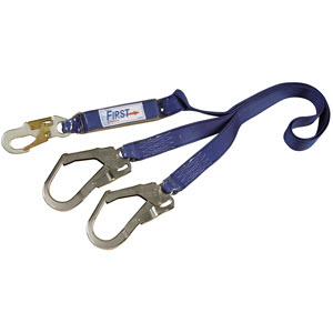 DBI Sala 1340180 PROTECTA FIRST 6' Shock Pack Double-Leg Lanyard: (2) 2 1/4" Rebar Hooks (1) 3/4" Snap Hook