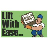 Safety Banners Accuform MBR406 \"Lift With Ease Please Bend at the Knees\" Safety Banner: 4\' x 28\"