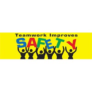 Safety Banners Accuform MBR870 \"Teamwork Improves Safety Make Safety a Team Goal\" Safety Banner: 8\' x 28\"