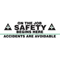 Safety Banners Accuform MBR884 \"On the Job Safety Begins Here\" Safety Banner: 8\' x 28\"
