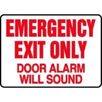 Fire Safety Signs Emergency Exit Only Door Alarm Will Sound Signs Accuform MEXT932VP Safety Signs