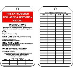 Accuform Signs MGT208CTP Accuform Signs 5 7/8\" X 3 1/8\" PF Cardstock Fire Extinguisher Tag \"Fire Extinguisher Recharge & Inspect