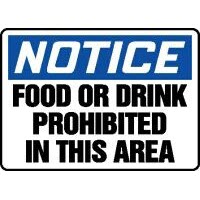 Houskeeping Signs Notice Food Or Drink Prohibited In This Area Sign Accuform MHSK825VP Safety Signs