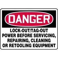 Lockout/Tagout Signs Danger Lockout/Tagout Power Before Servicing Repairing Cleaning Or Retooling Equipment Accuform MLKT280VP