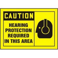 PPE Signs Caution Hearing Protection Required In This Area Signs with Graphic Accuform MPPE409VP Safety Signs