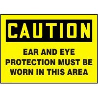 PPE Signs Caution Ear And Eye Protection Must Be Worn In This Area Signs Accuform MPPE785VP Safety Signs