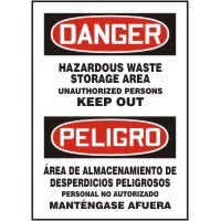 Bilingual Signs Danger Hazardous Waste Storage Area Unauthorized Persons Keep Out Signs Accuform SBMCHG030VP Safety Signs