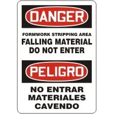 Bilingual Signs Danger Framework Stripping Area Falling Material Do Not Enter Signs Accuform MSCR103VP Safety Signs