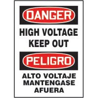 Bilingual Signs Danger High Voltage Keep Out Signs - Peligro Alto Voltaje Mantengase Afuera Accuform SBMELC128JVP Safety Signs
