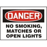 No Smoking Signs Danger No Smoking Matches or Open Lights Signs Accuform MSMK136VP Safety Signs