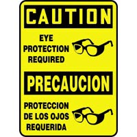 Bilingual Signs Caution Eye Protection Required Signs - Precaucion Protector De Los Ojos Requerida Accuform SBMPPA616VP Safety Signs