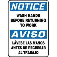 Bilingual Signs Notice Wash Hands Before Returning To Work Signs Accuform SBMRST813VP Safety Signs
