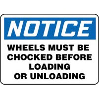 Accuform Signs MVHR830VP Accuform Signs 7\" X 10\" Blue, Black And White Plastic Value Chock Wheels Sign \"Notice Wheels Must Be Ch