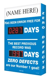 Safety Scoreboards Accuform SCA287 Digi-Day Safety Scoreboards: \"(Name Here) Has Been Error Free For\" Safety Scoreboard