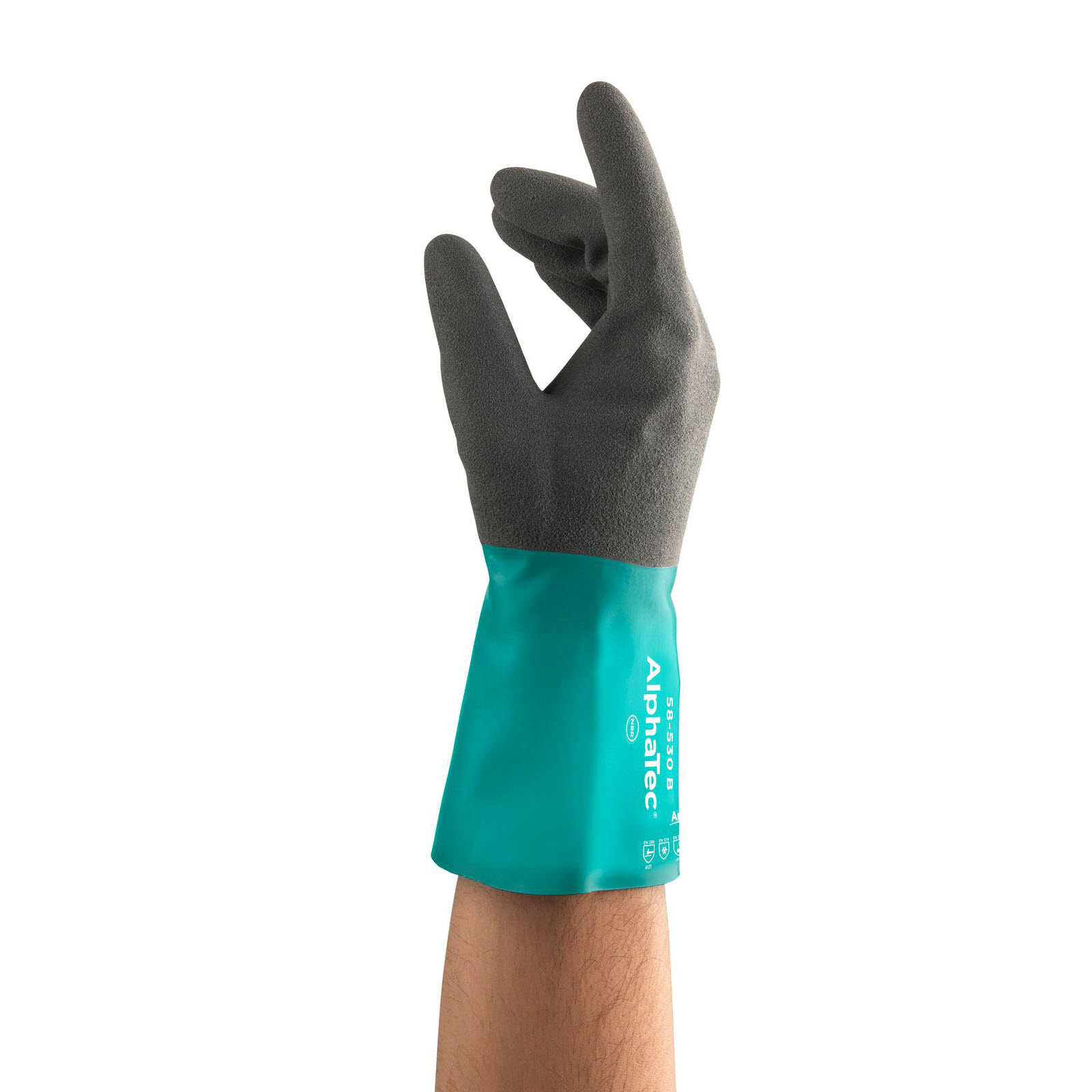Ansell Edmont 58-530B-9 Ansell Size 9 Black and Green AlphaTEC 12" Seamless Knit Lined Supported Nitrile Gloves with Ansell Grip