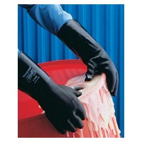 Size 10 Cordova Safety Products 4250R Standard Unsupported Yellow Flock-Lined Latex Gloves with a Rolled Cuff and an Embossed Grip 