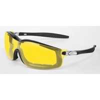 Crews Safety Products RT114AF Crews Rattler Safety Glasses With Black Frame And Amber Duramass Anti-Scratch Anti-Fog Lens