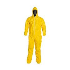 Dupont Personal Protection QC122SYLLG00 DuPont Large Yellow Tychem QC Chemical Protection Coveralls With Serged Seams, Front Zip