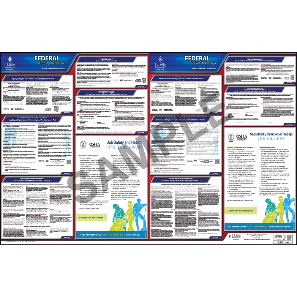 J. J. Keller 37996 Federal Employment Law Poster with FMLA: Bilingual