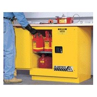 Justrite Manufacturing Co 892320 Justrite 35" X 35" X 22" Yellow 22 Gallon Undercounter Sure-Grip EX Safety Cabinet With 2 Self-