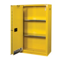 Justrite Manufacturing Co 894580 Justrite 45 Gallon Yellow Flame EX Enhanced Sliding Door Safety Cabinet With Sliding Self-Closi