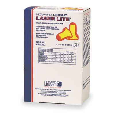 Howard Leight LL-1-D LaserLite NRR 32 Uncorded Disposable Single-Use Earplugs: 500 Pair Refill Box