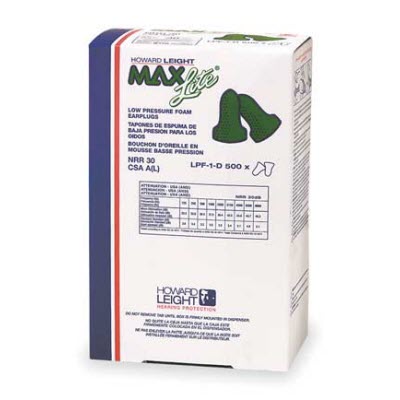 Howard Leight LPF-1-D MAX Lite NRR 30 Uncorded Disposable Single-Use Earplugs: 500 Pair Refill Box