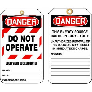 ACCUFORM MLT409PTP DANGER DO NOT OPERATE Plastic Lockout Tags: Package of 25
