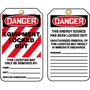 ACCUFORM MLT410PTP DANGER EQUIPMENT LOCKED OUT Plastic Lockout Tags: Package of 25