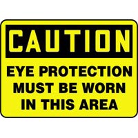 Accuform Signs MPPA605VA 7\" X 10\" Black And Yellow Aluminum Value Personal Protection Sign \"Caution Eye Protection Must Be Worn In This Area\"