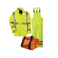 National Safety Apparel Inc KITRLMDC3 National Safety Apparel Medium Hi-Visibility Yellow Rain Guard 10 Ounce FR Polyurethane Ov