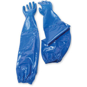 NORTH NK803ES 26" 22 Mils Blue Nitri-Knit Supported Nitrile Gloves: Elastic Cuffs