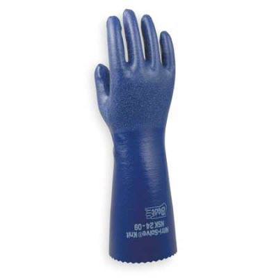 Best NSK-24 14\" Nitril-Solve Royal Blue Knit Chemical Gloves: Pinked Cuffs
