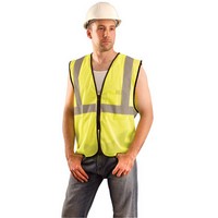 Occunomix ECO-GCZ-YS/M OccuNomix Small - Medium Hi-Viz Yellow Polyester Mesh ANSI 107-2010 Value Vest With Zipper Closure, 2\" Re