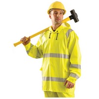 Occunomix TJR/FR-YXL OccuNomix X-Large Hi-Viz Yellow Premium Flame Resistant PVC Coated Modacrylic/Cotton Jersey Rain Jacket Wit