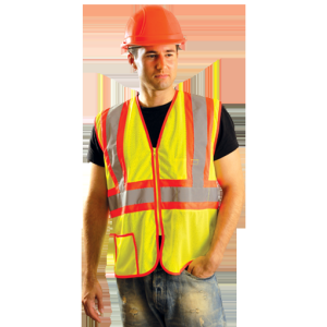 Occunomix LUX-SSCLC2Z-YXL OccuNomix X-Large Hi-Viz Yellow Lightweight Mesh Class 2 Vest With Zipper Front Closure, 2" Silver Ref