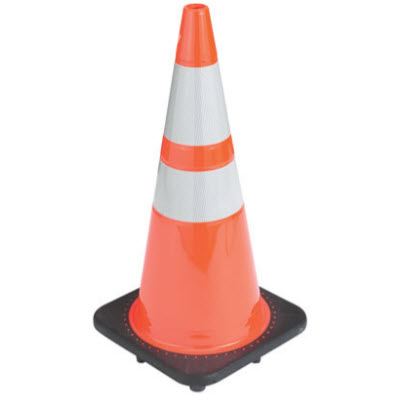 JBC RS90055CT Revolution Series 36" Fluorescent Orange PVC Injection Molded Traffic Cones with 3M Reflective Collars