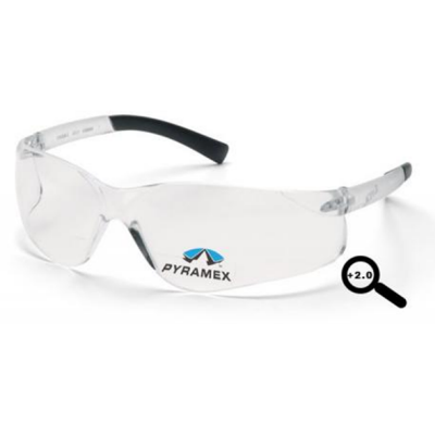 Pyramex S2510R20 Ztek Readers Safety Glasses: Clear+2.0 Diopter Lens Wraparound Frame