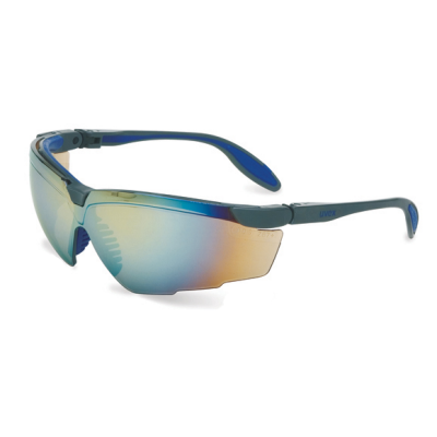 SPERIAN UVEX S3243 Genesis Safety Glasses: Ultra-Dura Gold Mirror Lens Blue Vapor Frame