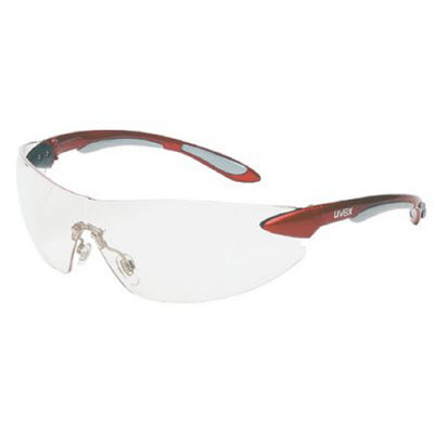SPERIAN UVEX S4410 Ignite Safety Glasses: Clear Lens Metallic Red/Silver Frame