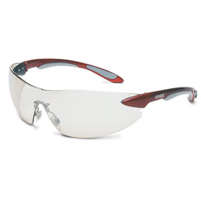 SPERIAN UVEX S4412 Ignite Safety Glasses: Reflect 50 Lens Metallic Red/Silver Frame