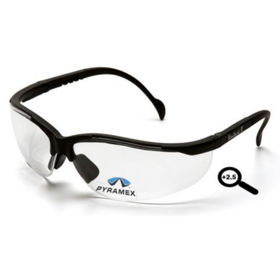 Pyramex SB1810R25 V2 Readers Safety Glasses: Clear +2.5 Diopter Lenses Black Frame