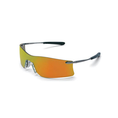 MCR Safety T411R PRO Rubicon Safety Glasses: Fire Mirror Lens Platinum Metal Frame