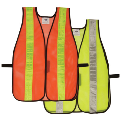 Cordova V120L Class I Universal Orange Safety Vest: 2\" Lime Reflective Tape
