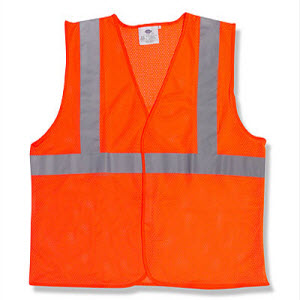 Cordova V210P Class II Orange Safety Vest: 2\" Lime Reflective Stripes